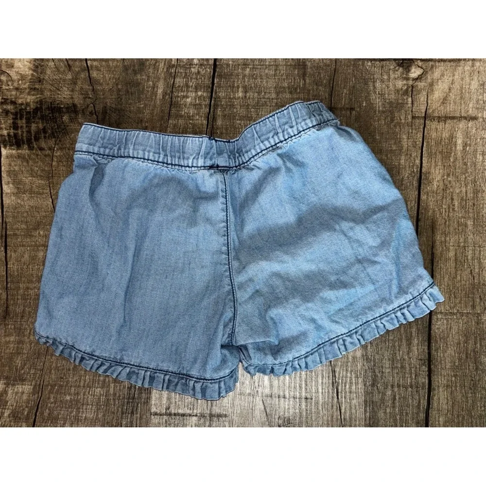 Carters Girls Blue Chambray Ruffle Trim Pull On Shorts Size‎ 4/5 100% Cotton